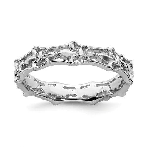 Ladies Rings with Key Spark-Sterling Silver Stackable Expressions Fleur De Lis Ring