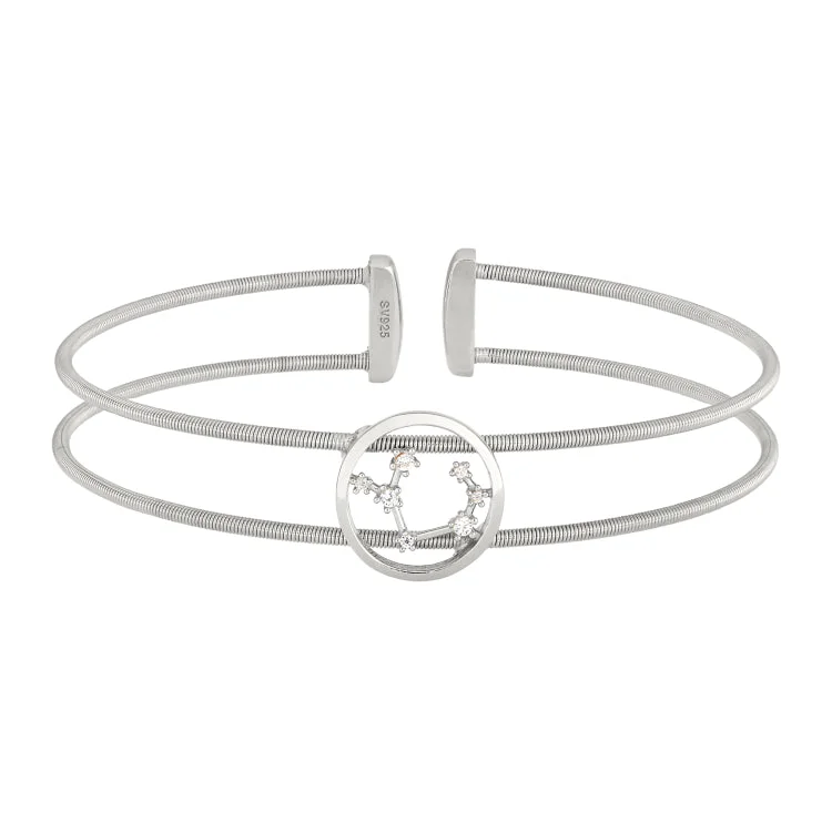 Frosted matte bracelets -Rhodium Finish Sterling Silver Cable Cuff Constellation Bracelet with Simulated Diamonds - Sagittarius