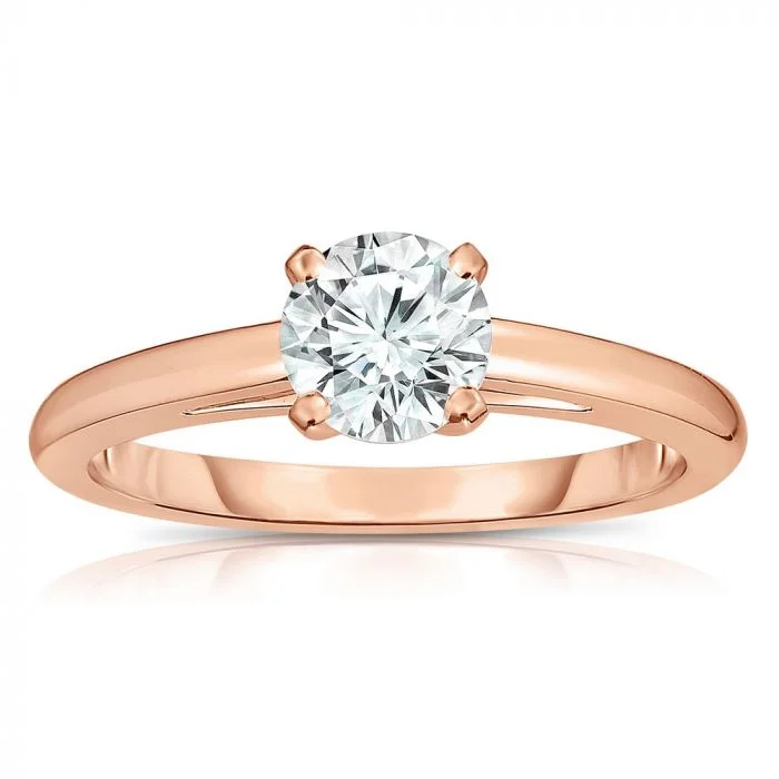 Ladies Engagement Rings Oval Glow-14K Rose Gold Round Diamond Solitaire Engagement Ring by Eloquence Z00176134-Size 6.5-0.74ct