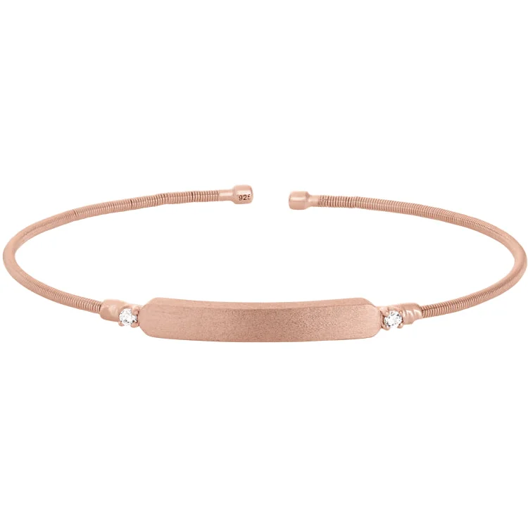 Uplifting wave bracelets -Rose Gold Finish Sterling Silver Cable Cuff Bracelet with Name Plate and Simulated Diamond Birth Gems - April