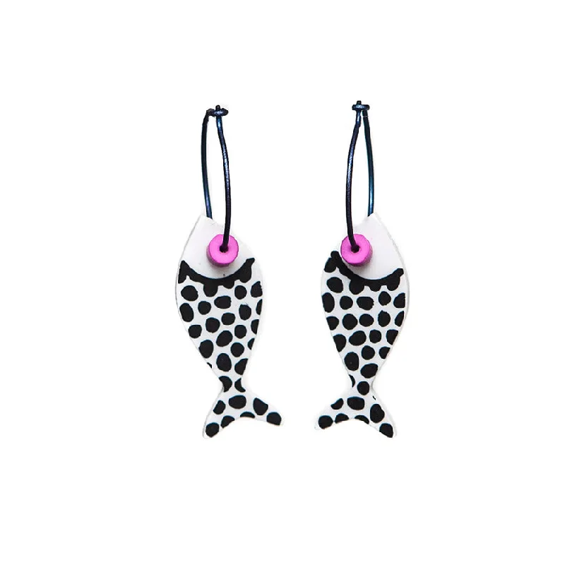 Ladies Earrings Budget Shine-Lene Lundberg K-Form Black and White Fish Earrings