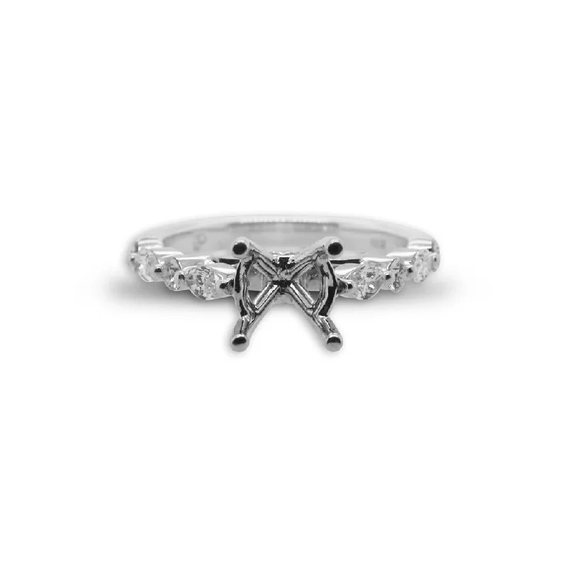 Ladies Engagement Rings with Orbit Diamond-18k White Gold Diamond Engagement Semi-Mount Ring With Alternating Round & Marquise Diamonds