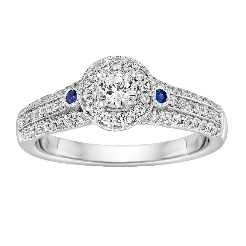 Ladies Engagement Rings Elegant Spark-14k White Gold Round Diamonds Sapphires Halo Engagement Ring BLISS9-E-Size 7.5