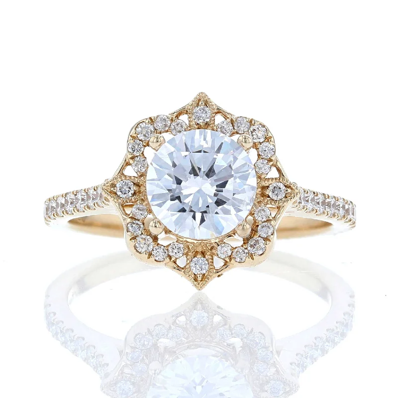 Ladies Engagement Rings Twisted Spark-Yellow Gold Vintage Halo Engagement Ring