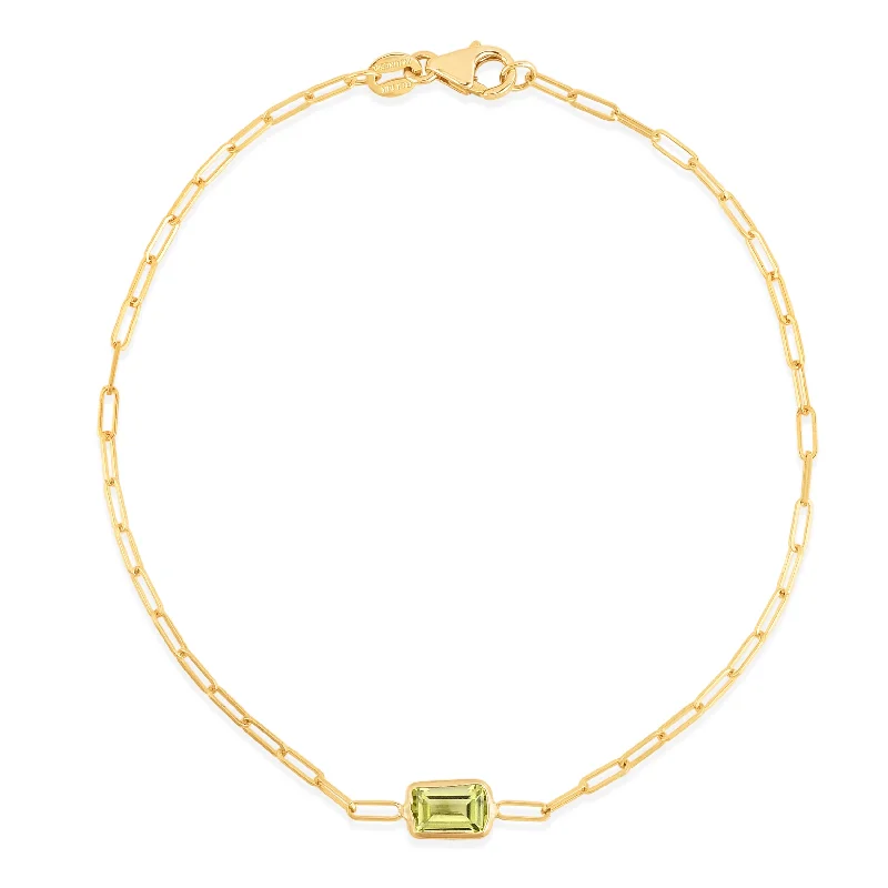 Rosy gold bracelets -14K Peridot Paperclip Bracelet