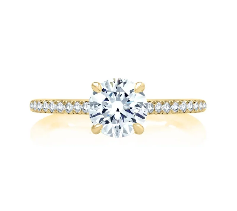 Ladies Engagement Rings with Colemanite Shine-14k Yellow Gold Diamond Band and Hidden Halo Engagement Ring Mounting