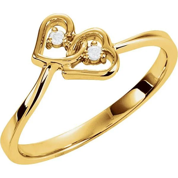 Ladies Rings for Hero Spark-14k Gold Diamond Double 2-Stone Heart Promise Ring - White, Rose or Yellow