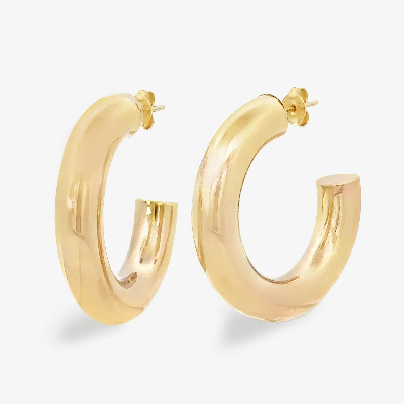 Ladies Earrings with White Phenakite-7mm Round 1.25" Gold Hoop Earrings