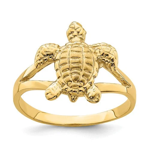 Ladies Rings with Striped Agate-14k Yellow Gold Solid Textured Sea Turtle Ring