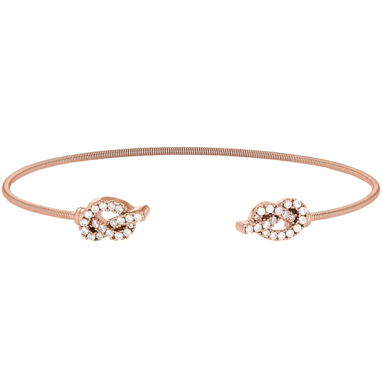 Glass luster bracelets -Rose Gold Finish Sterling Silver Cable Cuff Bracelet with Simulated Diamond Knots