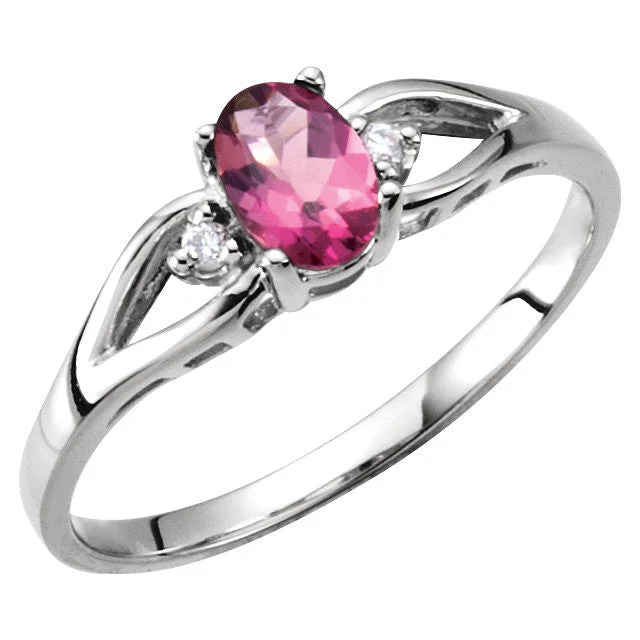 Ladies Rings for Special Spark-14k White Gold Pink Tourmaline & Diamond Accented Ring