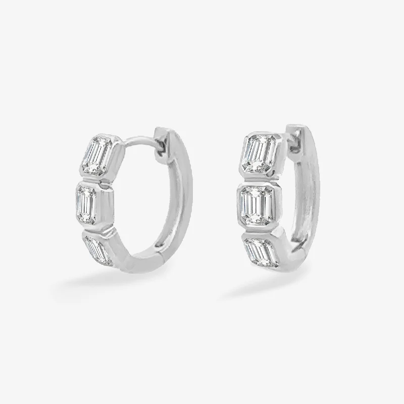 Ladies Earrings with Wave Glow-Bezel Set 0.85CT EC Diamond Huggie Earrings