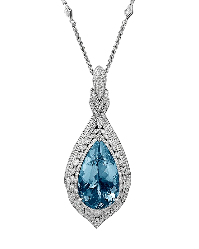 Ladies golden fall necklaces -Aquamarine Pendant Necklace, 60.00 Carats