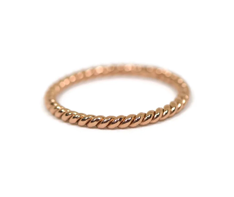 Ladies Rings for Bride Glow-Sterling Silver 22k Rose Gold Plated Twisted Stacking Ring