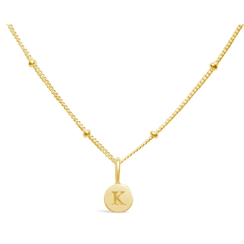 Ladies rhinestone dazzle necklaces -Stia : Love Letter "K" Mini Disk Necklace in Gold