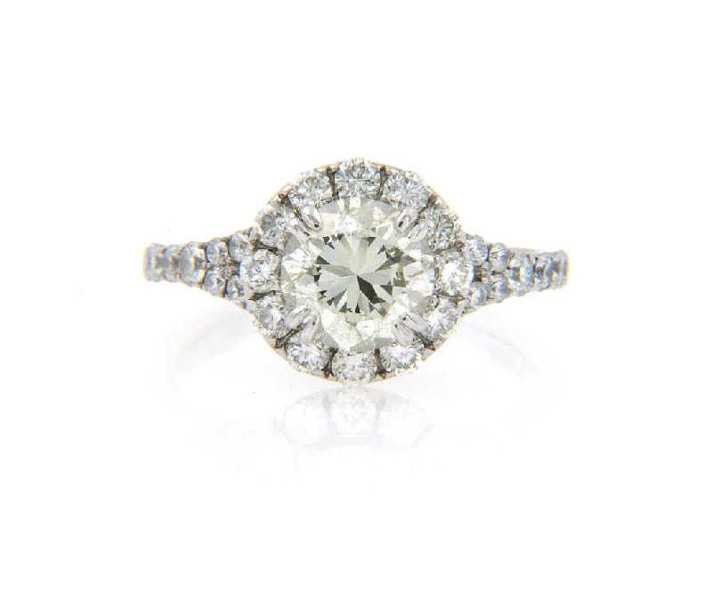 Ladies Engagement Rings Dual-Tone Spark-2.64ctw Round Diamond Halo Engagement Ring in 14K