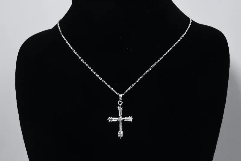 Ladies compass path necklaces -Sterling Silver Diamond Crucifix on Silver Tone Chain Necklace - 16"