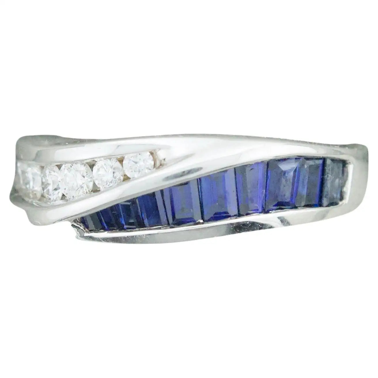 Ladies Rings Ethnic Spark-Sapphire and Diamond Band Ring in 18k White Gold by "DeHago"