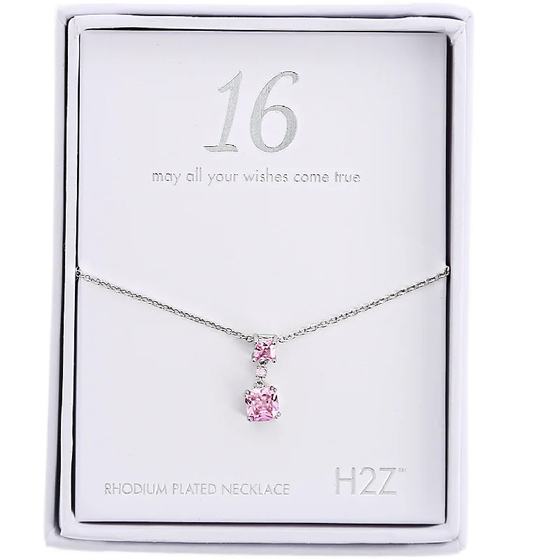 Ladies coin edge necklaces -Sweet 16 Birthday Rose Zirconia Rhodium Plated Necklace