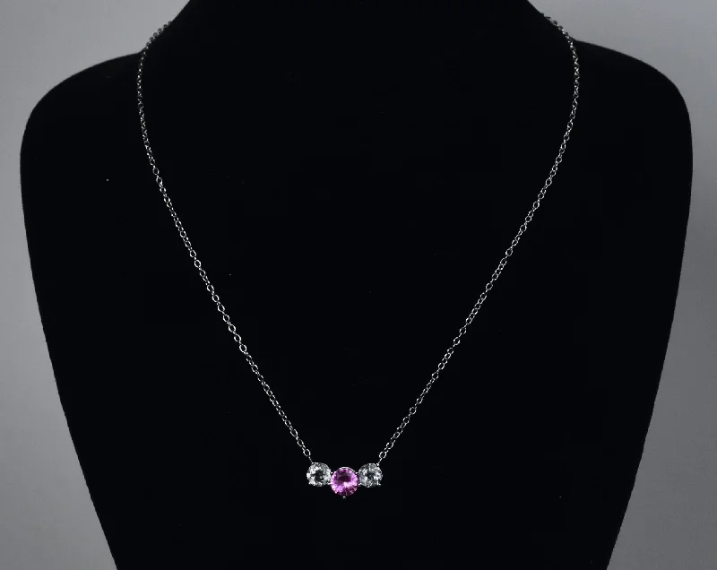 Ladies cosmic vision necklaces -Synthetic Pink Sapphire and White Topaz Sterling Silver Necklace