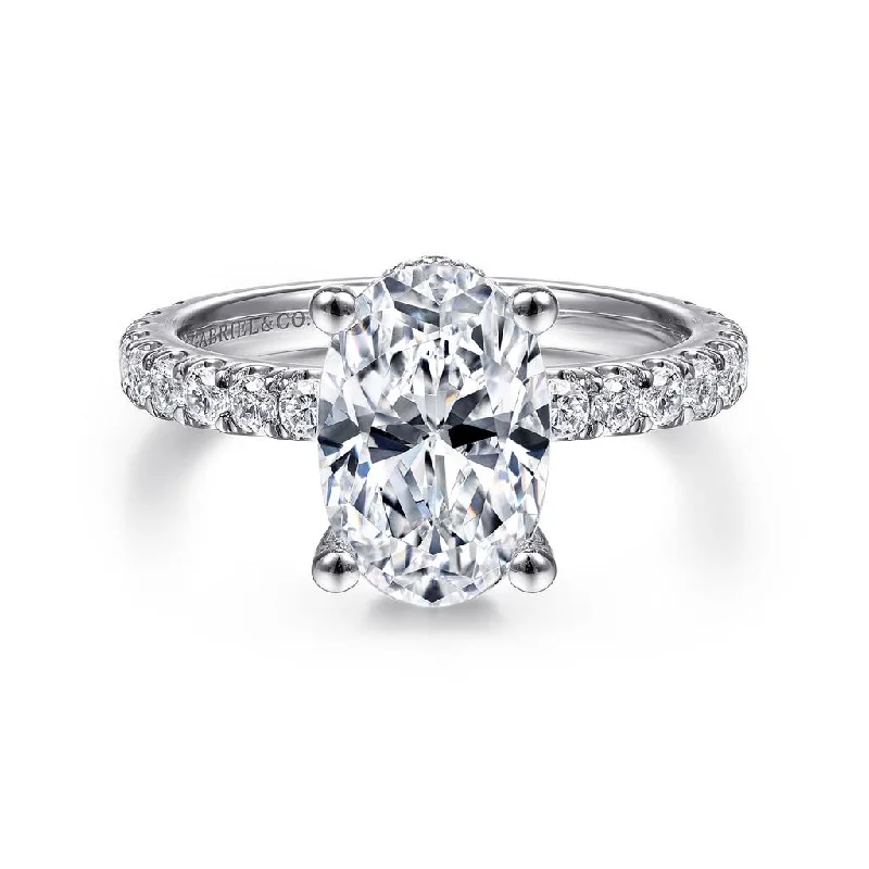 Ladies Engagement Rings with Rosasite Glow-Gabriel & Co Alina - 14K White Gold Hidden Halo Oval Diamond Engagement Ring