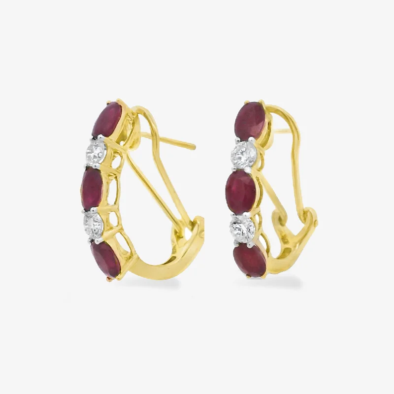 Ladies Earrings with White Muscovite-Oval Cut Ruby & Diamond Earrings