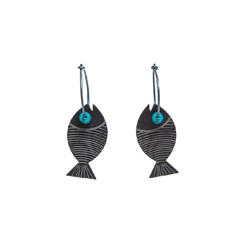 Ladies Earrings with Rose Kunzite-Lene Lundberg K Form Black Stripey Fish Earrings