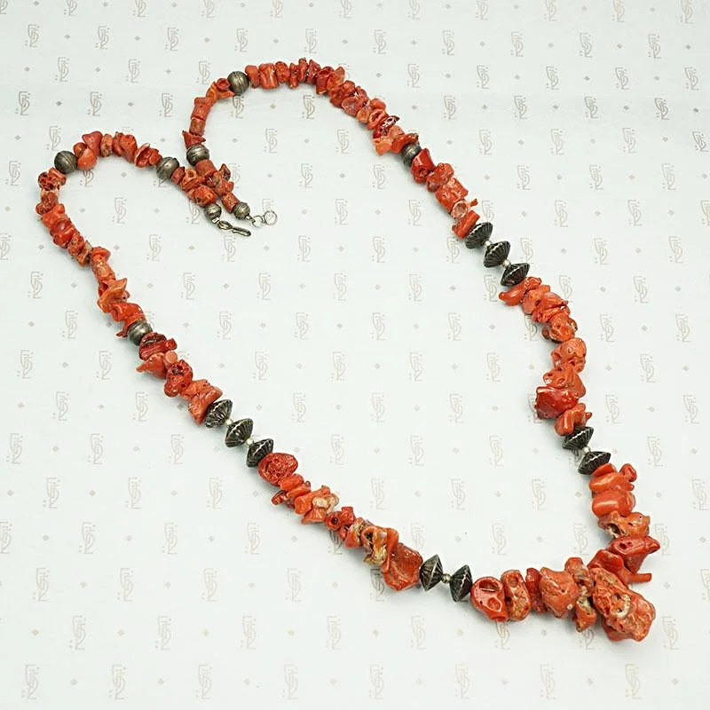 Ladies cosmic vision necklaces -Antique Coral and Silver Navajo Bead Necklace