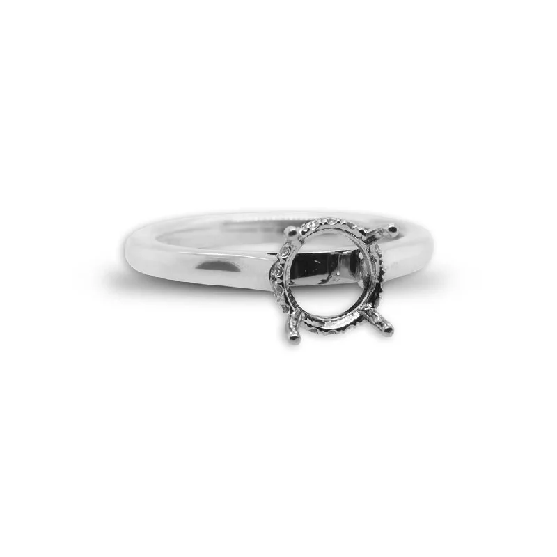 Ladies Engagement Rings with Fibrolite Shine-18k White Gold Diamond Solitaire Engagement Ring Mounting With Hidden Halo