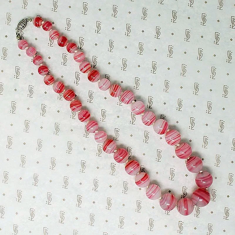 Ladies bespoke custom necklaces -Candy Pink Swirl Glass Bead Necklace