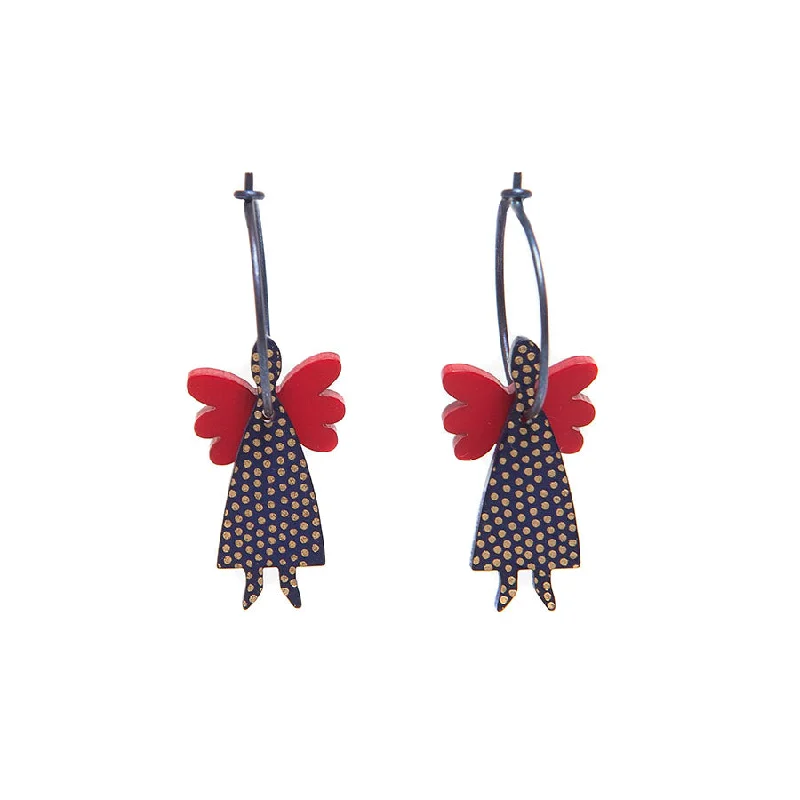 Ladies Earrings with Tree Spark-Lene Lundberg K Form Navy and Red Angel Earrings