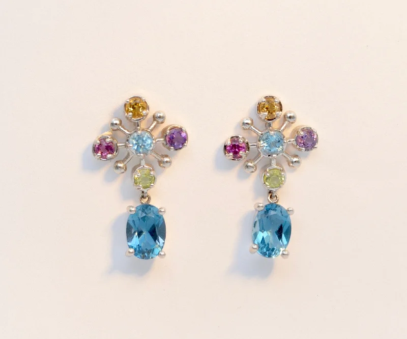 Ladies Earrings for Bestie Glow-Colored Gemstone Earrings set in 14K White Gold