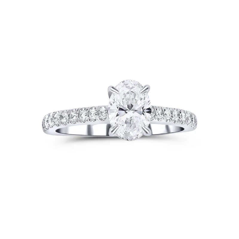 Ladies Engagement Rings with Andalusite Glow-18K White Gold Oval 0.60 Carat Diamond Engagement Ring