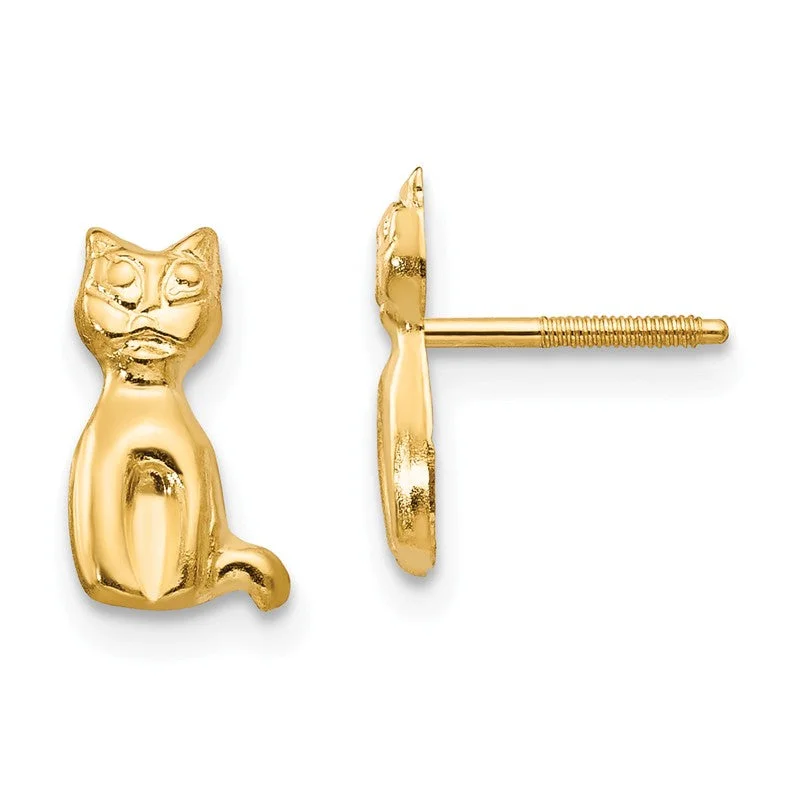 Ladies Earrings Classic Spark-14k Yellow Gold Madi K Youth Cat Screwback Earrings