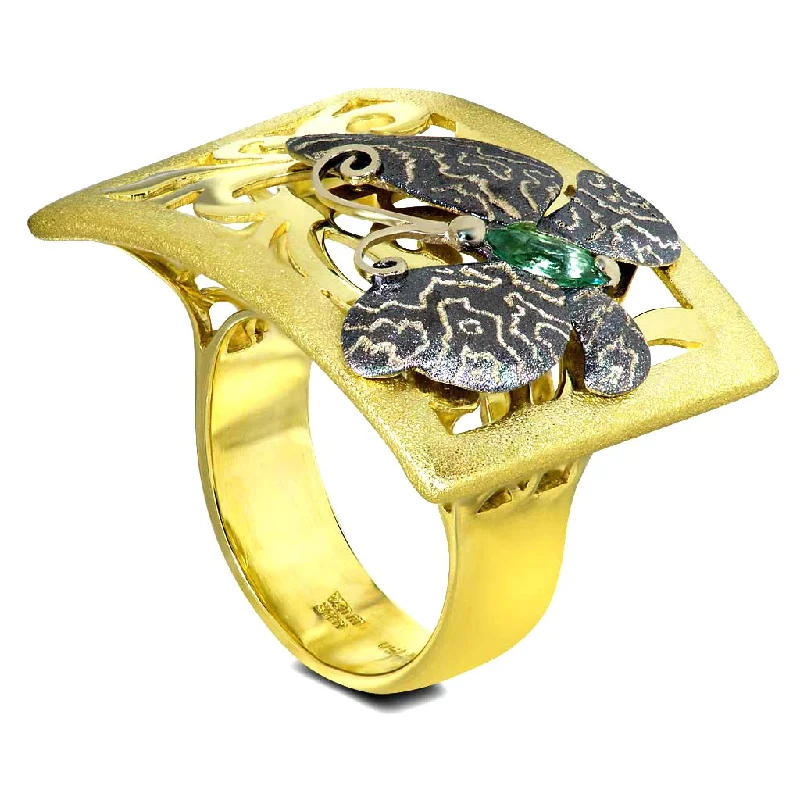 Ladies Rings for Mom Shine-Gold Butterfly Ring with Tourmaline