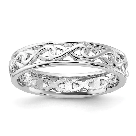 Ladies Rings with Gold Fibrolite-Sterling Silver Stackable Expressions Carved Infinity Band Ring