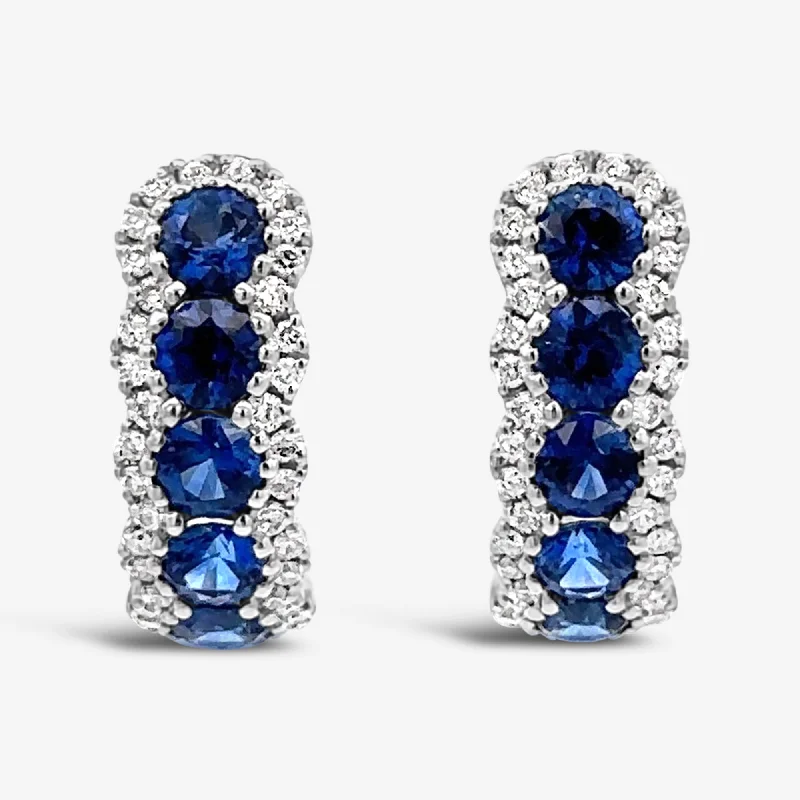 Ladies Earrings with Sea Aquamarine-Blue Sapphire & Diamond Halo Earrings