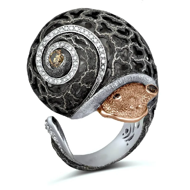 Ladies Rings for Travel Spark-Silver & Gold Grand Codi The Snail Ring with Diamonds