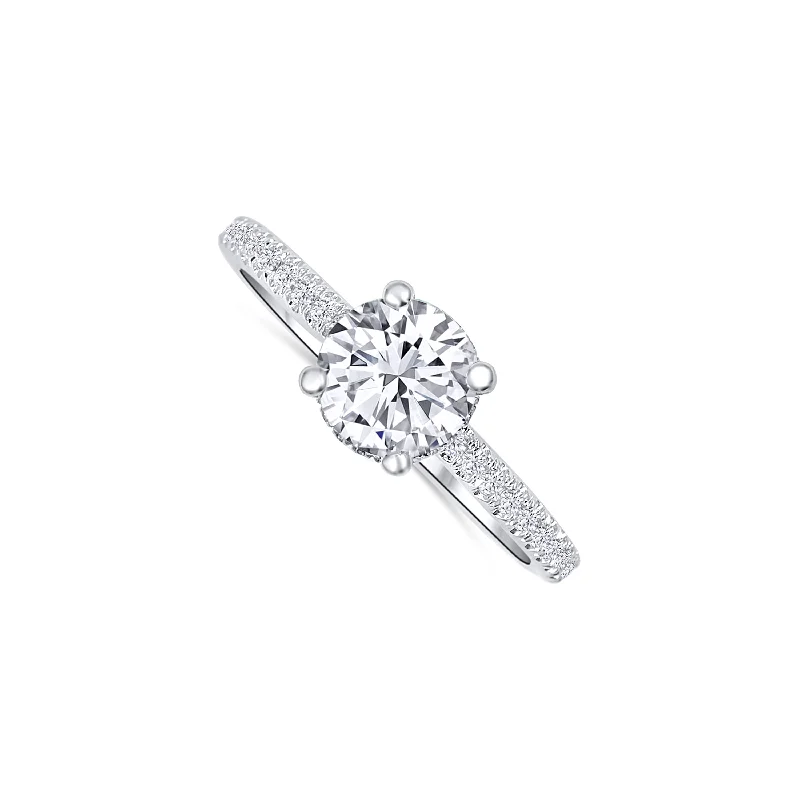 Ladies Engagement Rings Eternal Spark-14K White Gold Round 1.03 Carat Diamond Hidden Halo Engagement Ring