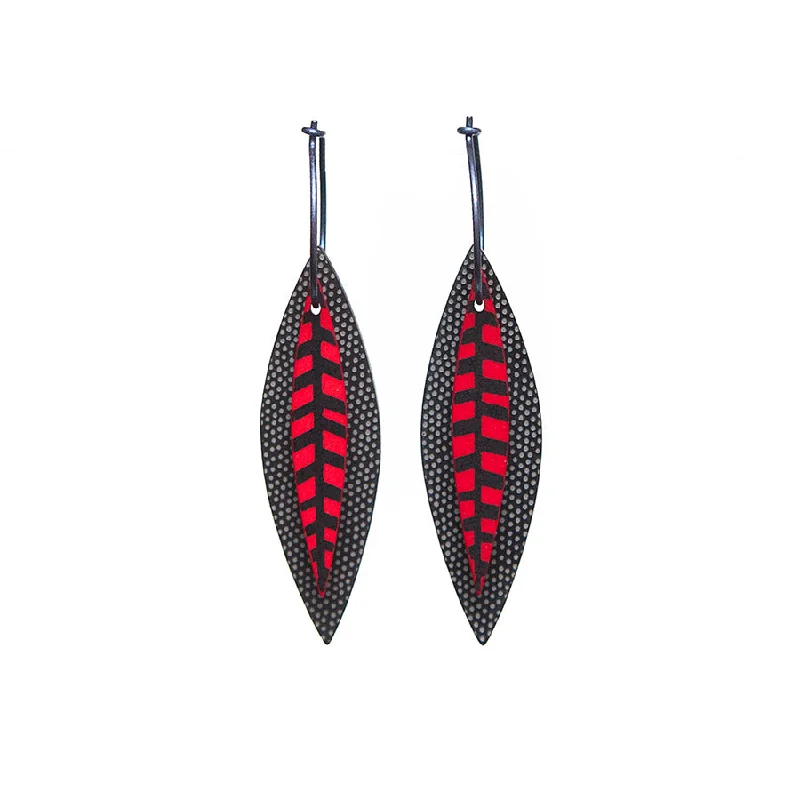 Ladies Earrings with Plum Tanzanite-Lene Lundberg Black/Red Veined Leaf Earrings