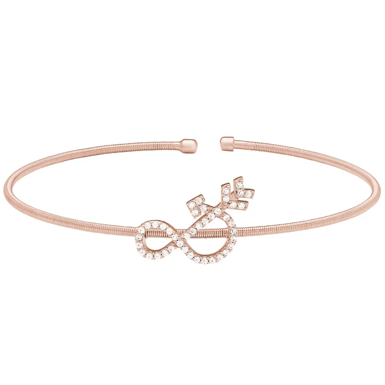 Dreamy haze bracelets -Rose Gold Finish Sterling Silver Cable Cuff Ampersand Bracelet with Simulated Diamonds