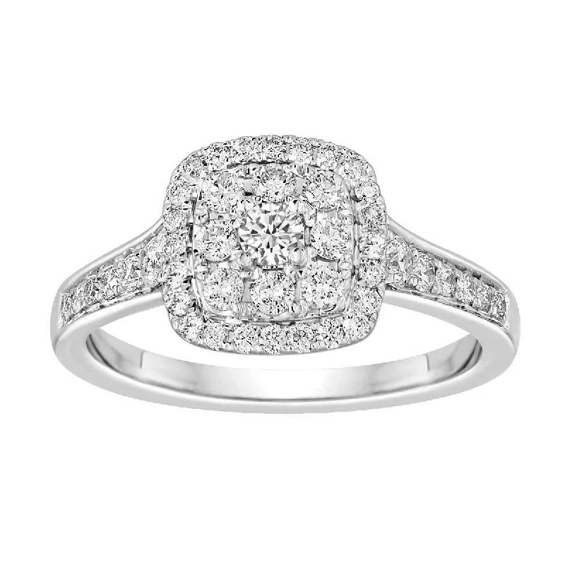 Ladies Engagement Rings Bold Glow-14K White Gold Round Halo Cluster Diamond Engagement Ring BLISS16-E-Size 5.5