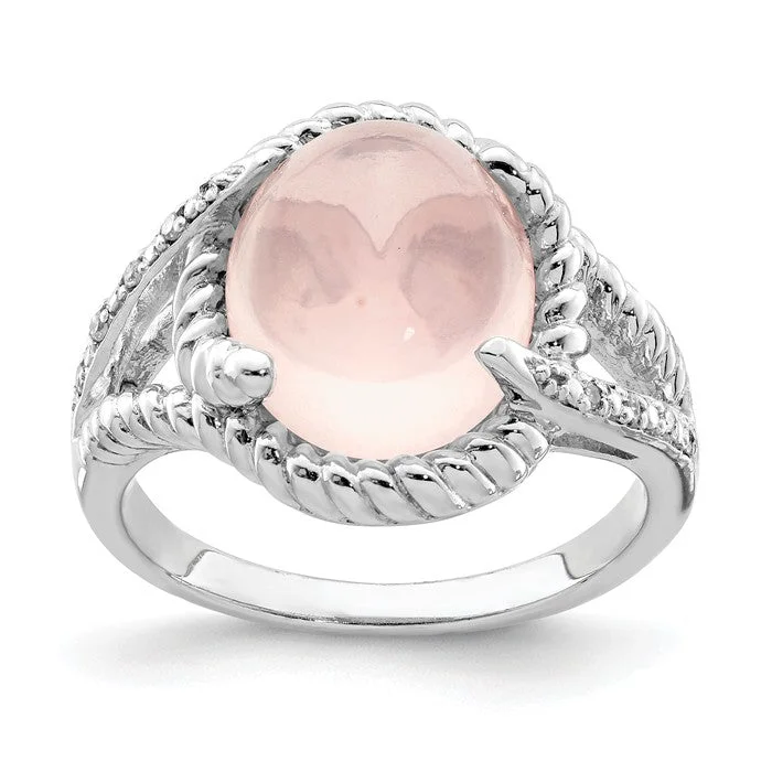 Ladies Rings for Aunt Spark-Sterling Silver Rose Quartz And Diamond Ring