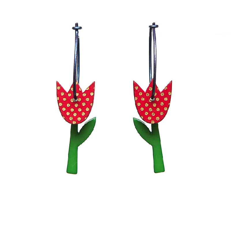 Ladies Earrings with Jade Spark-Lene Lundberg K-Form Red Spotty Tulip Earrings