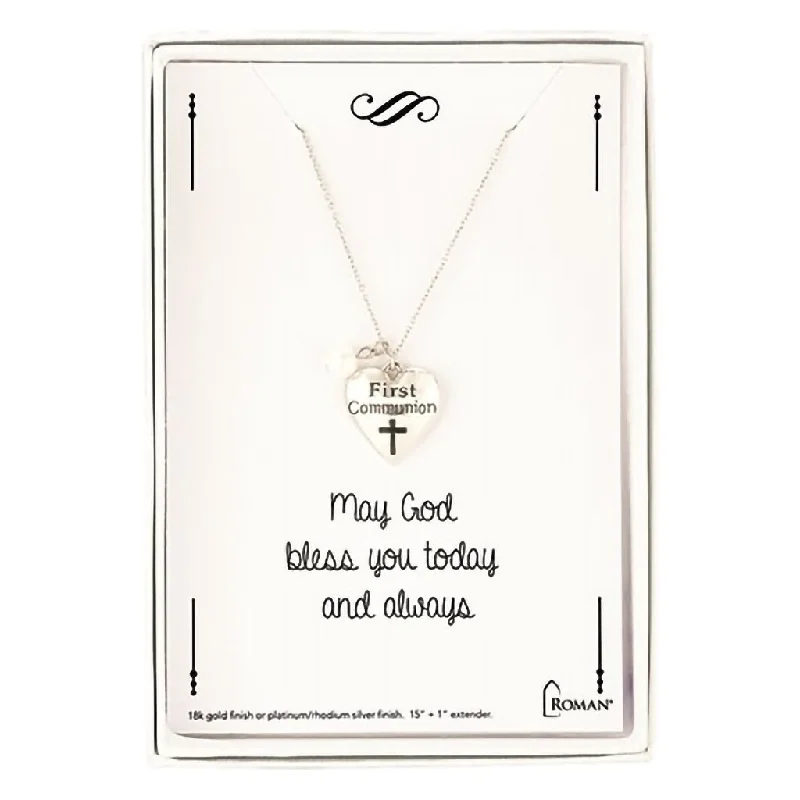 Ladies 10K gold pendant necklaces -Roman : 15"L Silver Communion Necklace