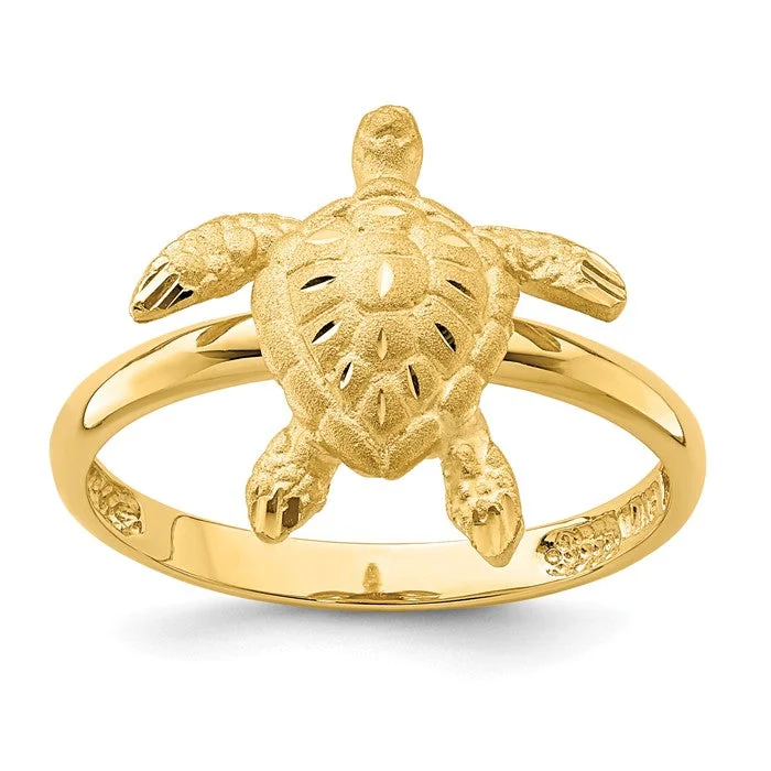 Ladies Rings for Festive Shine-14k Yellow Gold Solid Brushed and Polished Sea Turtle Ring