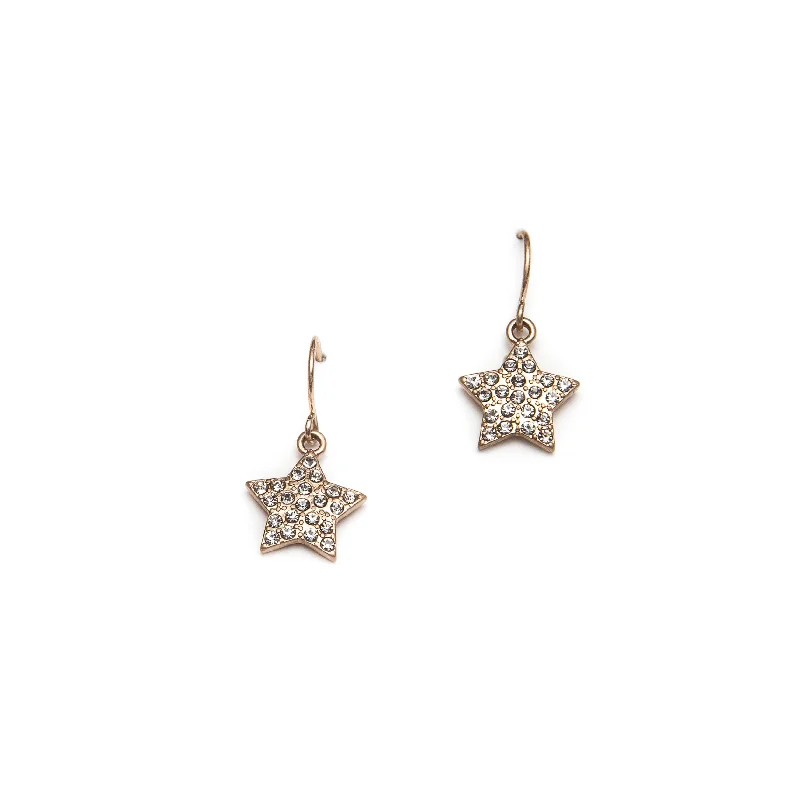 Ladies Earrings Open Shine-Pom Gold Star Earrings with Clear Crystals