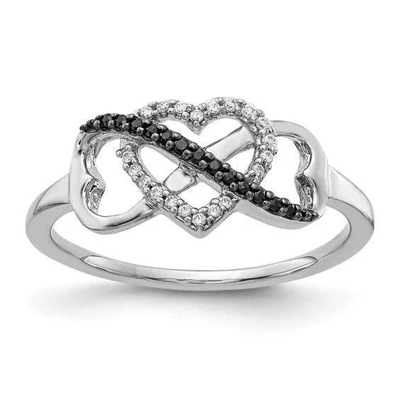 Ladies Rings with Teardrop Spark-10K White Gold Black and White Diamond Infinity and Heart Ring