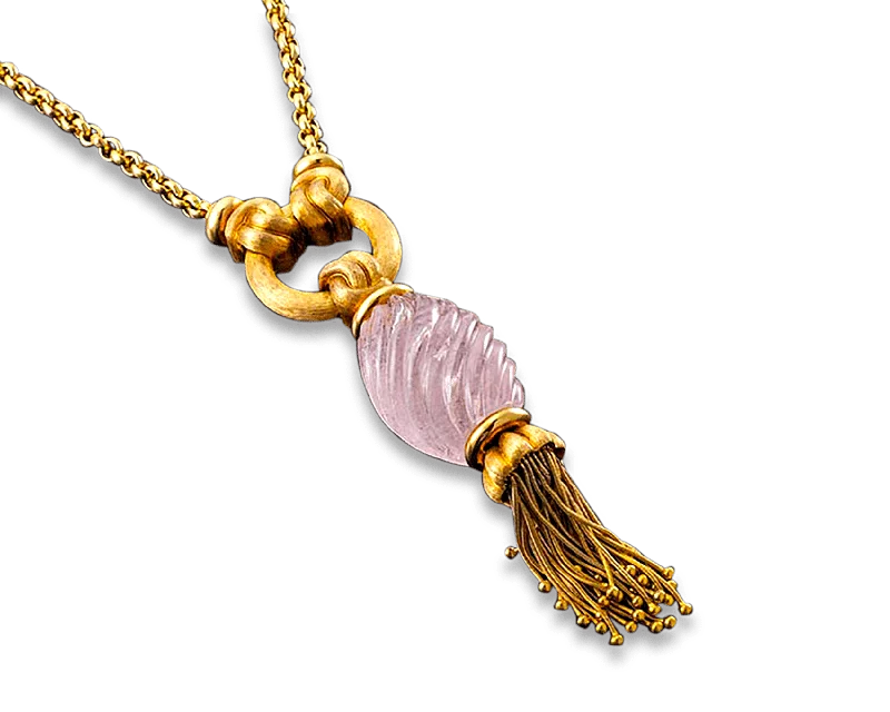 Ladies frosty winter necklaces -Henry Dunay Rose Quartz Tassel Necklace