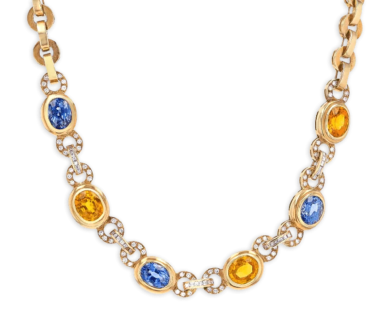 Ladies joyful burst necklaces -Blue and Yellow Sapphire Necklace, 24.00 Carats